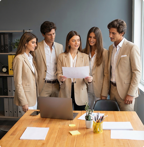 Team members collaborating at a conference table